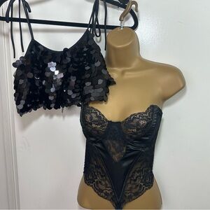 Club Exx‎ Black Strobelight Vibe & Current Mood Vibe W/Me Lace Corset 2Pc Lot:M